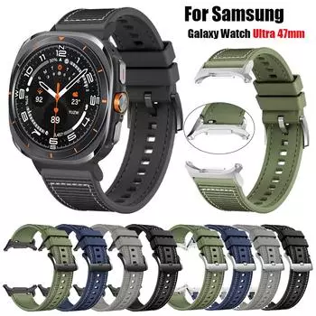Сменные ремешки для Samsung Galaxy Watch7 Ultra 47 мм, ремешок для умных часов, нейлоновый + силиконовый браслет, спортивный браслет For Galaxy Ultra чёрный
