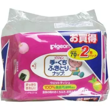 Сменные салфетки для рук и полости рта Pigeon, 70 листов x 2 упаковки x набор из 10 штук
