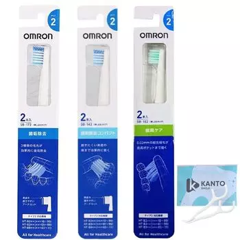 Сменные щетки Omron, 2 шт., для удаления зубного налета и пародонтального налета, в комплект входят 2 зубные нити SB-172 SB-142 SB-182 (6 всего) удаление, компактный,