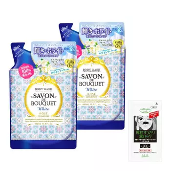 Сменный блок геля для душа KOSE Sabon Bouquet White, 400 мл, набор из 2 предметов + 1 бонусная упаковка для носа