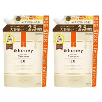 Сменный блок глубоко увлажняющего шампуня, большая емкость, 2 набора по 875 мл каждый, шампунь и мед 1,0