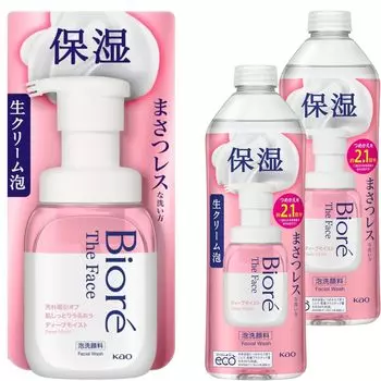 Сменный блок основного средства Biore The Face Deep Moist объемом 340 мл, бонусом включен 1 комплект из 2 сменных блоков + + +
