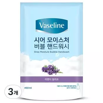 Сменный блок пенящегося средства для мытья рук Aekyung Vaseline Sheer Moisture Bubble с ароматом лаванды, 450 мл, 3 шт.