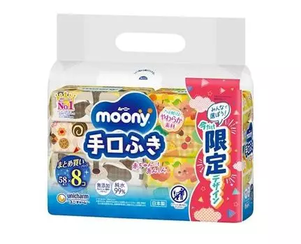 Сменный блок салфеток Unicharm Moony Tuguchi 58 шт. x 8 шт.