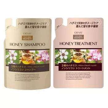 Сменный блок шампуня без силикона Kumano Natural Honey 3 видов 350 мл + сменный блок лечебного средства 350 мл, 1 шт.