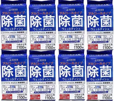 Сменный блок влажных дезинфицирующих салфеток II Mono Honpo Cleanliness Habit, 100 шт. x 8 шт. (Иимоно Хонпо) [Оптовая покупка]