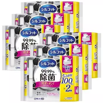 Сменный блок влажных салфеток Silcot для стерилизации на спиртовой основе 1200 листов x 2 шт. x дюйм [Большая емкость] 99,99% (100 6) [Проданный случай] чёрный