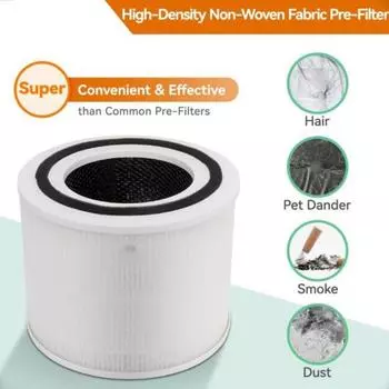 Сменный фильтр для очистителя воздуха Высокоэффективная система фильтрации 3-в-1 Предварительный фильтр HEPA Детали фильтра с активированным углем для Levoit Core 300-RF белый