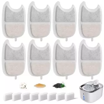 Сменный фильтр для поилки кошек и собак Hantoc с 8 комплектами сменных губок, фильтр для смягчения воды, настоящий ионный фильтр для домашних животных с активированным углем