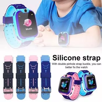 Сменный ремешок для универсальных детских умных часов Q12B Q12 16 мм синий/чёрный