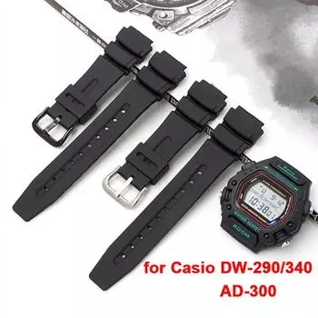 Сменный ремешок из резины для часов Casio DW-290 DW-340 AD-300, черный, спортивный, водонепроницаемый, силиконовый, ремешок 19 мм 19mm чёрный