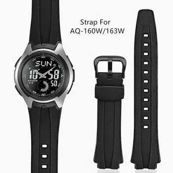 Сменный резиновый ремешок 17 мм для Casio AQ-160W/AQ-163W, мужской резиновый ремешок, водонепроницаемый браслет, аксессуары для часов чёрный