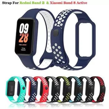 Сменный силиконовый ремешок для Xiaomi Smart Band 8 Active Watchbands, дышащий ремешок для Redmi Smart Band 2, ремешок-браслет Xiaomi Band 8 Active черный белый