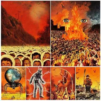 Смерть и игрок в гольф винтажная настенная живопись на холсте паук Тролль, побег от зомби сюрреалистическое искусство печать плакатов украшение дома без рамки 21*30cm