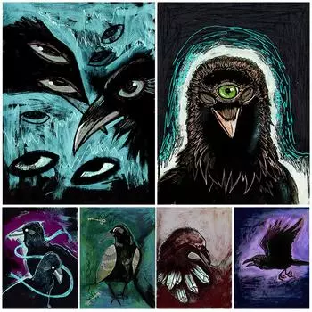 Смерть одноглазой вороны смотрит на ретро настенную картину маслом Волшебная ворона Призрачная птица Ретро постер 21cm30cm NoFrame