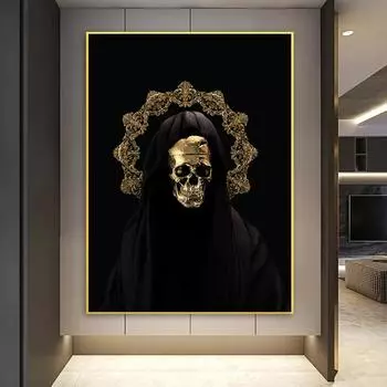 Смертельная роза холст картина цветок и череп готический художественный постер черное золото настенная картина для гостиной украшения дома принты 20x30cm