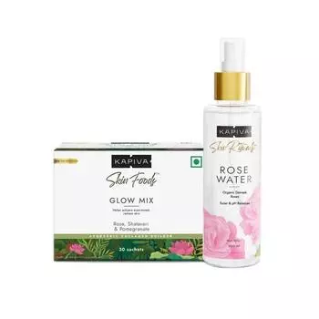 Смесь для сияния Kapiva Skin Foods Glow Mix 108 г и розовая вода 200 мл | Для сияющей кожи изнутри и снаружи
