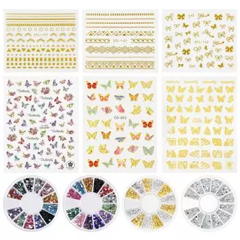 Смешанные цвета, стразы для дизайна ногтей, 3D-украшения для ногтей, наклейки на колеса и ногти, аксессуары для ногтей, набор маникюрных инструментов для дизайна ногтей, гель-лак для ногтей