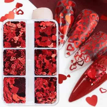 Смешанные красные сердечки для дизайна ногтей с блестками, украшения своими руками на день святого Валентина, смоляные поделки, материалы для стилистов по маникюру, аксессуары