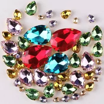 Смешанные кристаллы, стекло, пришитые вручную бриллианты, каплевидные, овальные, конский глаз, одинарный коготь, дрель, хрустальная пряжка, сделай сам, ювелирные аксессуары, стразы, пришивные бусины 50pcs