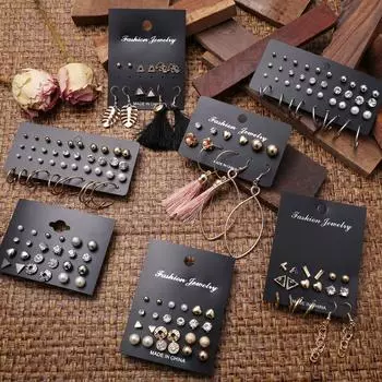 Смешанные серьги-гвоздики в богемном минималистском стиле для женщин и девочек, простые геометрические серьги-гвоздики с жемчугом и кристаллами в форме сердца, крошечные серьги-гвоздики, ювелирные изделия 1