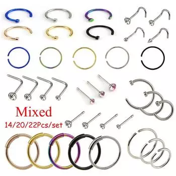 Смешанные шпильки для носа, винтовое кольцо, набор колец в носу для женщин и девочек, красочные ювелирные изделия из нержавеющей стали для пирсинга носа set3