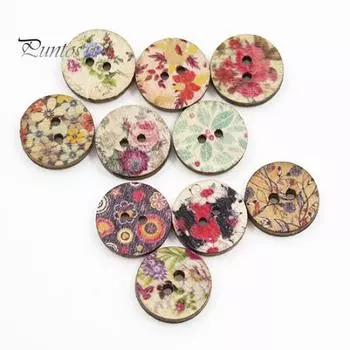 Смешанные случайные деревянные пуговицы с 2 отверстиями для шитья, набор из 50 шт. (Размер: 15 мм, Цветной: многокрасочный)