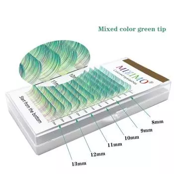 Смешанные зеленые, естественно мягкие удлиненные цветные одинарные привитые накладные ресницы, макияж глаз, 0,07 мм 8-13 мм, C
