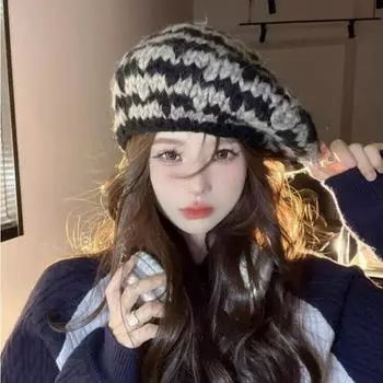 Смешанный цвет грубошерстяной вязаный берет женский милый и симпатичный осень и зима новый цветной улучшенный прилив M56-58cm сапфировый