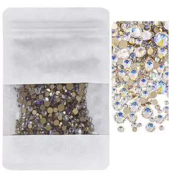Смешанный размер маникюрного сверла с золотым дном и плоским дном, стеклянные восемь больших и восемь маленьких сверл для ногтей, ювелирные изделия смешанного размера со стразами Super Flash SS6-SS30 mixed size, about 20g