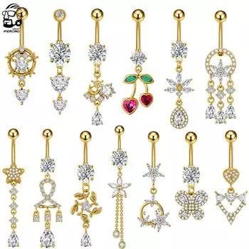 Смешанный стиль длинное свисающее кольцо для пупка золотистого цвета люстра с вишневым кристаллом для пирсинга пупка ювелирные изделия Nombril Fake Pearl серебряный