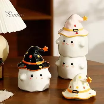 Смешная чашка с призрачным молоком 350 мл, керамическая кружка с эльфийским дизайном для горячих и холодных напитков, милая офисная чашка для чая с крышкой-шляпой, подарки на Хэллоуин и Пасху для друзей 1pc чёрный