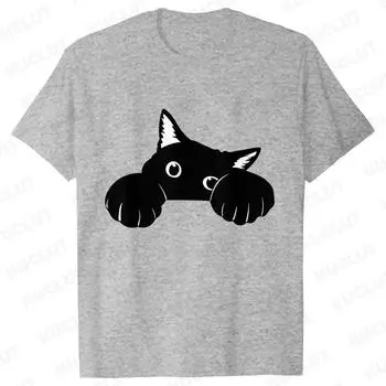Смешная черная кошка мужская футболка летняя мода Harajuku мужская дышащая эстетическая свободная одежда футболки Ulzzang графические топы Y2k футболки мужские S