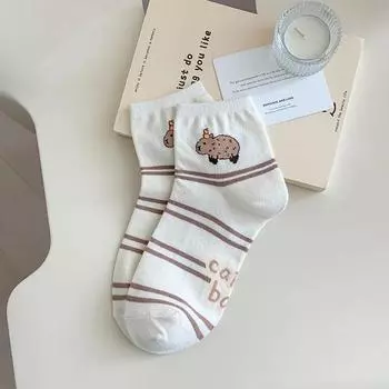 Смешная фитнес капибара женские белые носки средней длины модные весенне-летние носки уличная одежда Харадзюку капибара повседневные носки