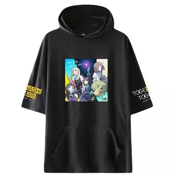 Смешная футболка GIRLS BAND CRY с принтом в стиле аниме, свободного покроя, для женщин, мужчин, мальчиков и девочек, летняя футболка с коротким рукавом и капюшоном, повседневные свободные топы-пуловеры XS чёрный