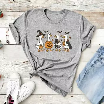 Смешная футболка с гусем на Хэллоуин, футболка с привидением, повседневная футболка с коротким рукавом, унисекс, жуткая футболка с гусем, женская одежда, подарок на Хэллоуин S серый