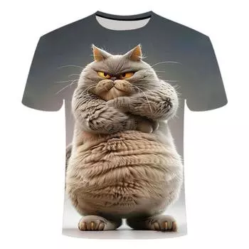 Смешная графика Angry Cat с 3D-принтом для мужчин, летняя мода, короткий рукав, мужские и женские футболки, повседневные футболки большого размера S