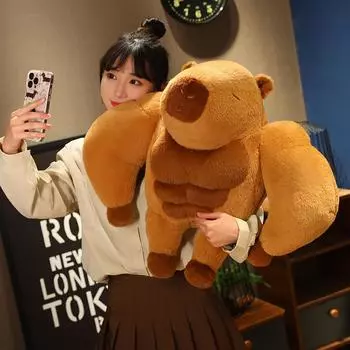 Смешная и креативная плюшевая кукла Capibala Muscle Capybara, милая песчаная скульптура, брюшная мышца, морская свинка, подушка, кукла 45cm 0.65kg