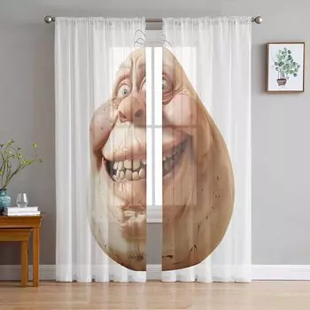 Смешная и юмористическая улыбка на лице Прозрачные шторы Современные газовые шторы для гостиной Спальня Шторы из вуали W135 x H114cm