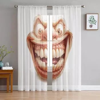 Смешная и юмористическая улыбка на лице Прозрачные шторы Современные газовые шторы для гостиной Спальня Шторы из вуали W135 x H114cm