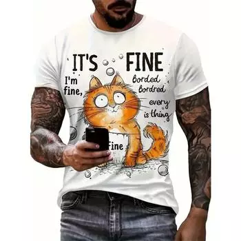 Смешная мужская футболка Aniaml с принтом кота, летняя повседневная футболка с коротким рукавом, уличная мода, свитер с круглым вырезом, мужская свободная одежда S