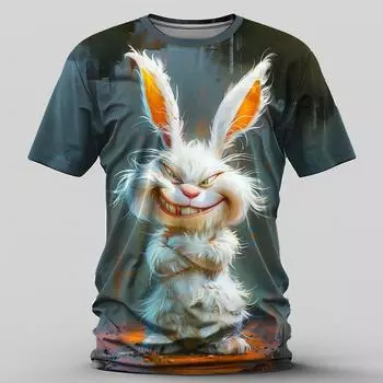 Смешная мужская футболка Bad Laugh Rabbit 3D Print Футболки для мужчин Модные мужские и женские футболки Унисекс Одежда Свободная футболка большого размера S