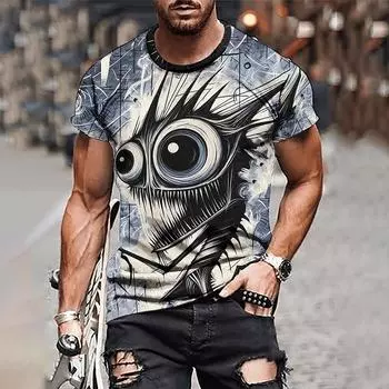 Смешная мужская футболка с мультяшным принтом, короткий рукав, летняя повседневная быстросохнущая футболка свободного покроя для мужчин, уличная одежда L