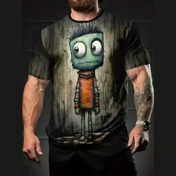 Смешная мужская футболка с мультяшным принтом 3D Футболки с коротким рукавом Летние быстросохнущие топы Футболки больших размеров Мужская одежда Уличная мода S