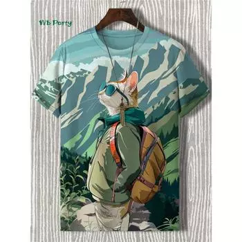 Смешная мужская футболка с принтом 3D Travel Cat, короткий рукав, свободный персонализированный повседневный топ, летняя мужская повседневная одежда для отдыха на открытом воздухе S