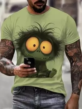 Смешная мужская футболка с принтом кота в формате 3D, летняя повседневная футболка с коротким рукавом, уличная мода, свитер с круглым вырезом, мужская свободная одежда S