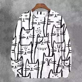 Смешная мужская толстовка с абстрактным рисунком мультяшного кота с 3D-принтом, футболка с длинным рукавом, мужская одежда, топ, большие толстовки для мужчин, толстовки с капюшоном S