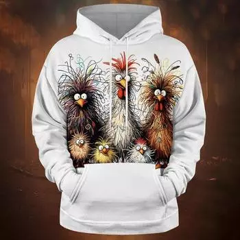 Смешная мужская толстовка с капюшоном с принтом в виде животного и курицы, летняя повседневная футболка с коротким рукавом, уличная мода, толстовка с капюшоном, мужская свободная одежда S