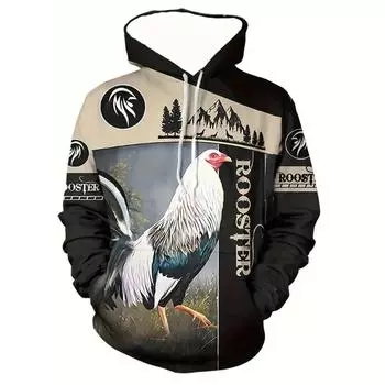 Смешная мужская толстовка с капюшоном с принтом петуха, крутые толстовки с капюшоном для мужчин, осенняя повседневная уличная одежда с длинным рукавом S