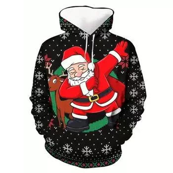 Смешная мужская толстовка с капюшоном с рождественским принтом 3D, модная толстовка с коротким рукавом, повседневная мужская уличная одежда больших размеров, повседневная одежда S